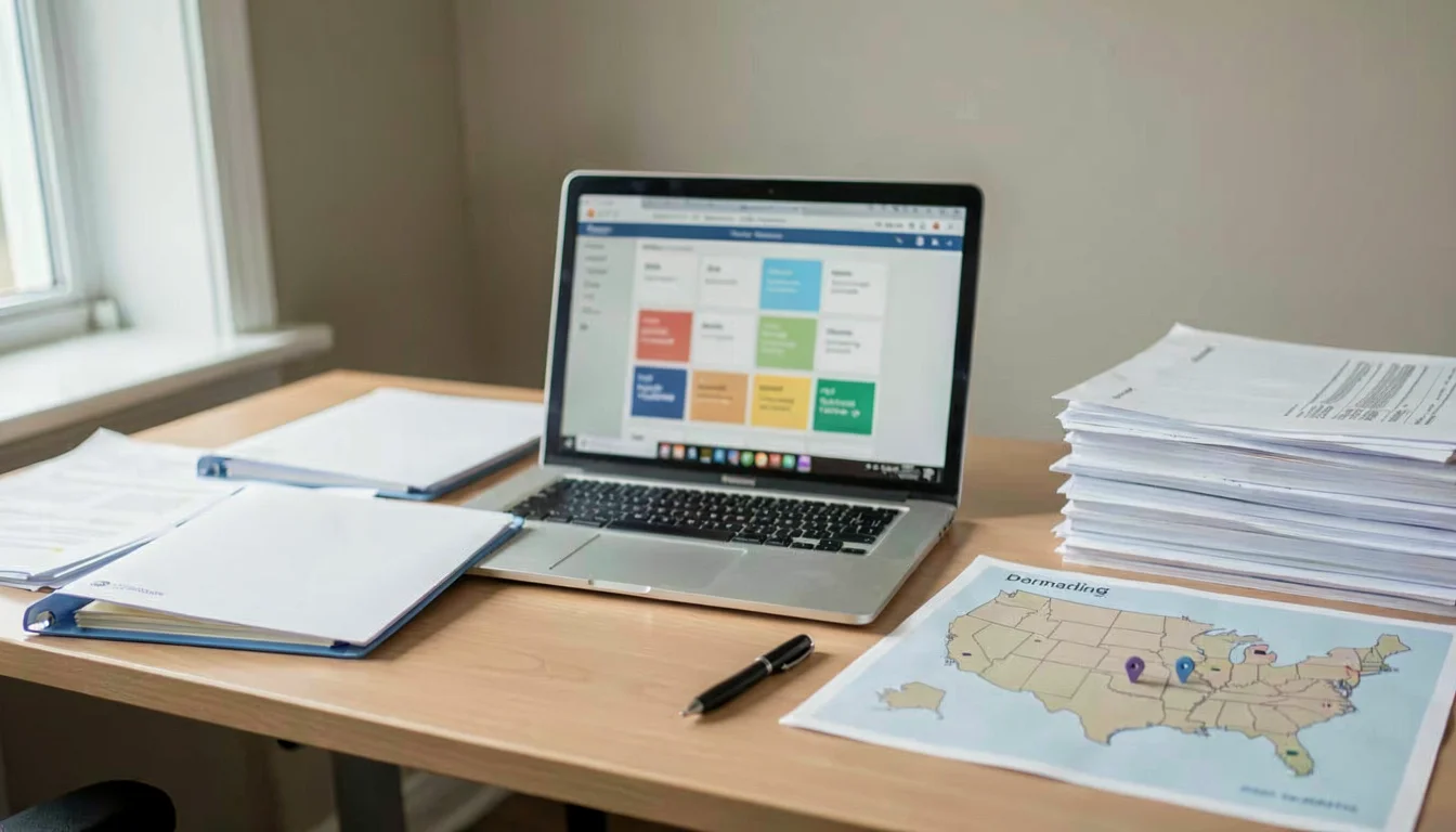 Small business payroll admin reviewing multi-state payroll setup documents